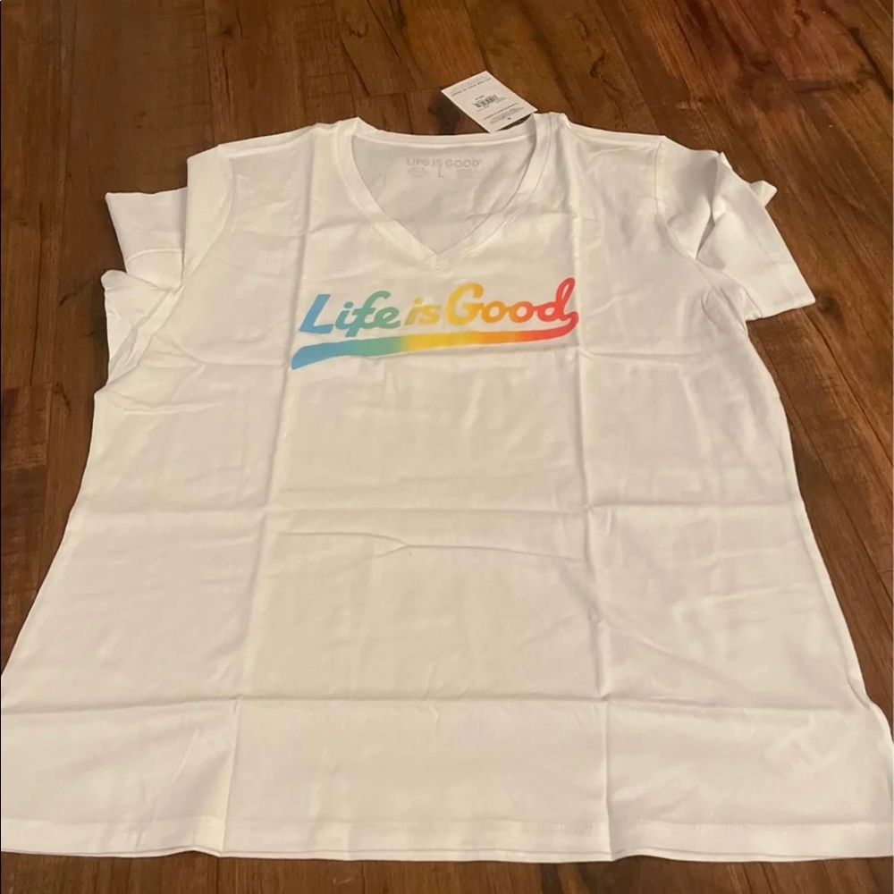 Life is good ball park rainbow v neck tee
